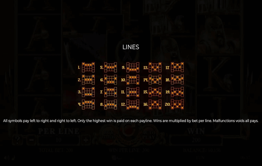 Trojan Tales Wählen Sie die Gewinnlinien.