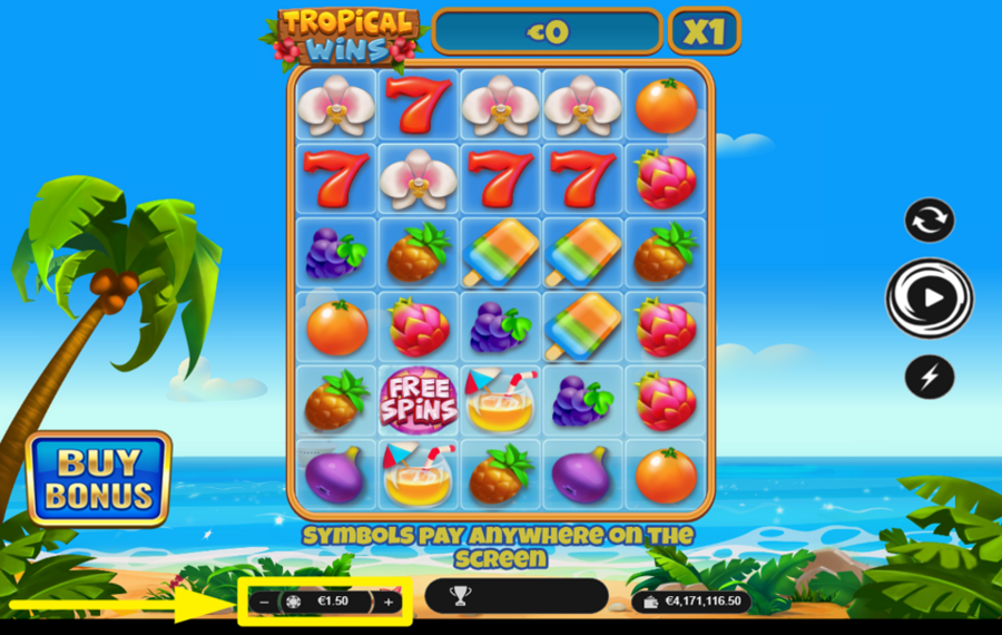 Tropical Wins Geben Sie Ihren Einsatz an.