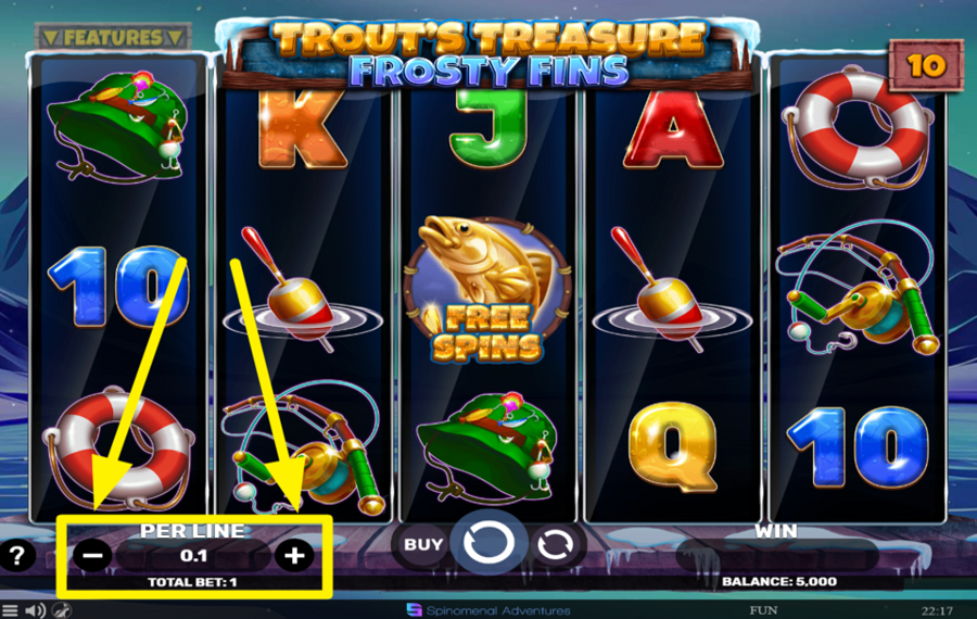 Trouts Treasure Frosty Fins ADJUST YOUR WAGER PER LINE.