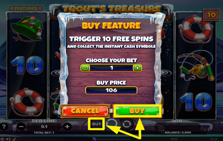 Trouts Treasure Frosty Fins PURCHASE FREE SPINS.