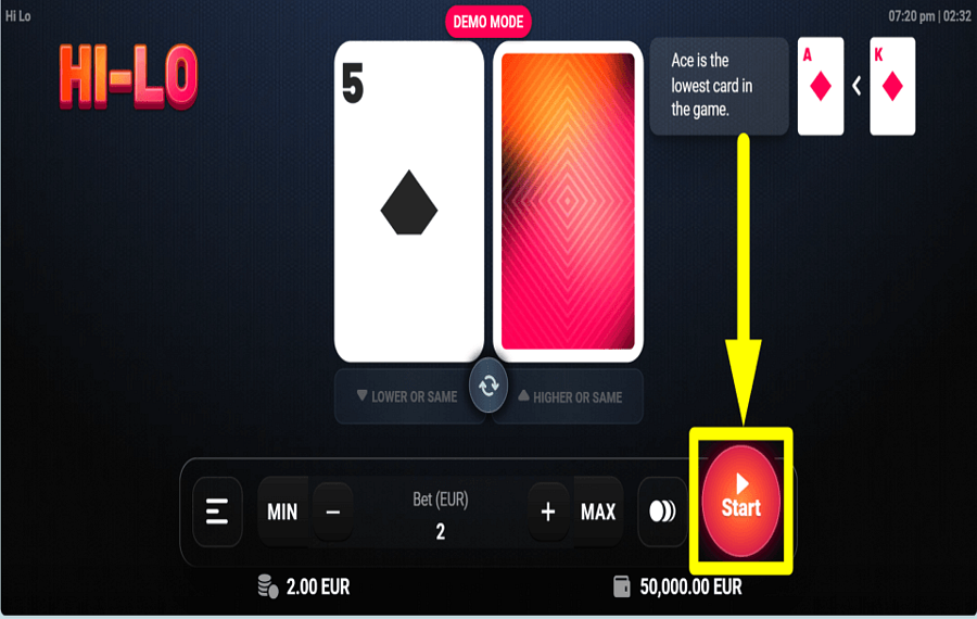 TrueLabs Hi Lo COMIENCE A JUGAR.