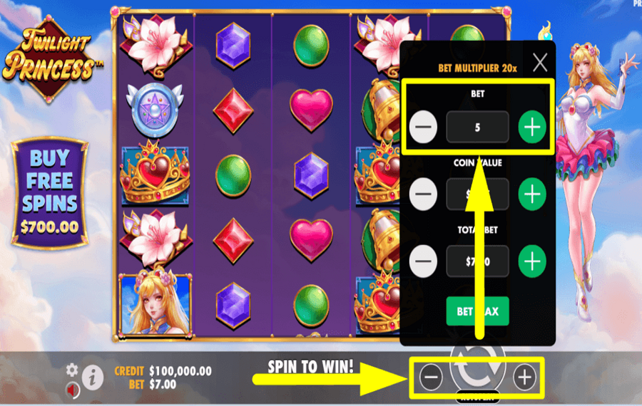 Twilight Princess ADJUST THE BET AMOUNT.