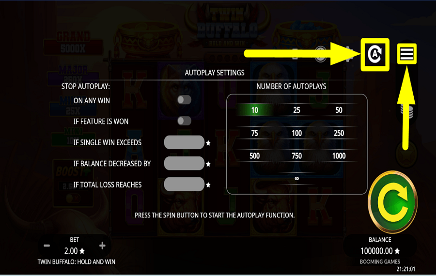 Twin Buffalo Hold and Win GIRA AUTOMATICAMENTE.