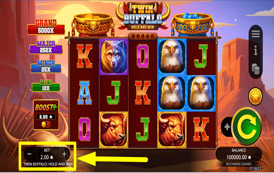 Twin Buffalo Hold and Win SELEZIONA LA TUA SCOMMESSA.