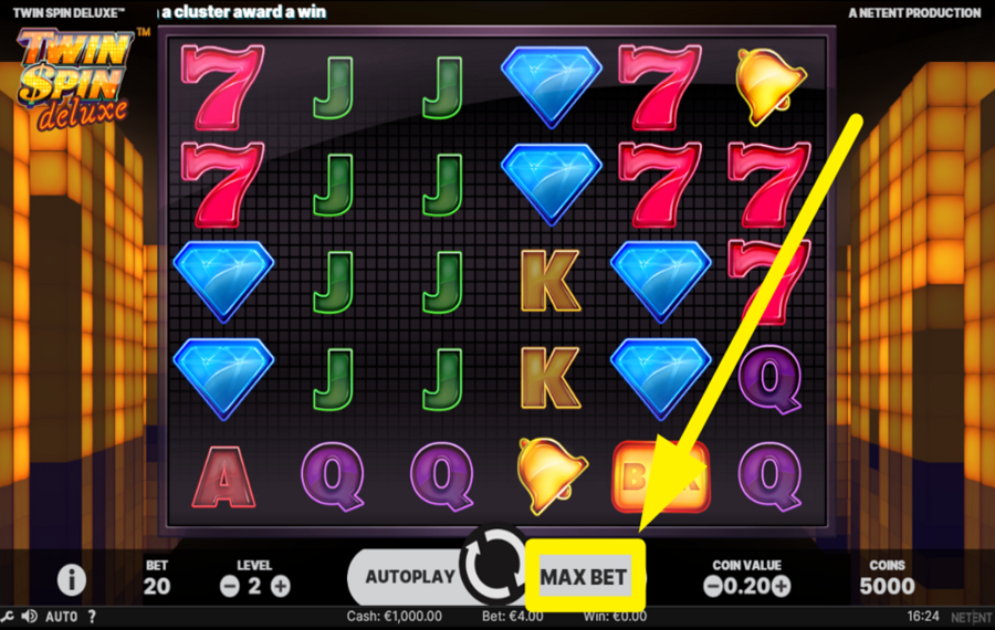 Twin Spin Deluxe АКТИВИРУЙТЕ МАКСИМАЛЬНЫЙ УРОВЕНЬ СТАВКИ.