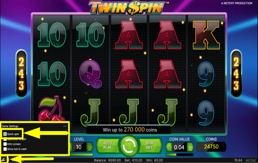 Twin Spin CONTRÔLER LA VITESSE DU JEU.