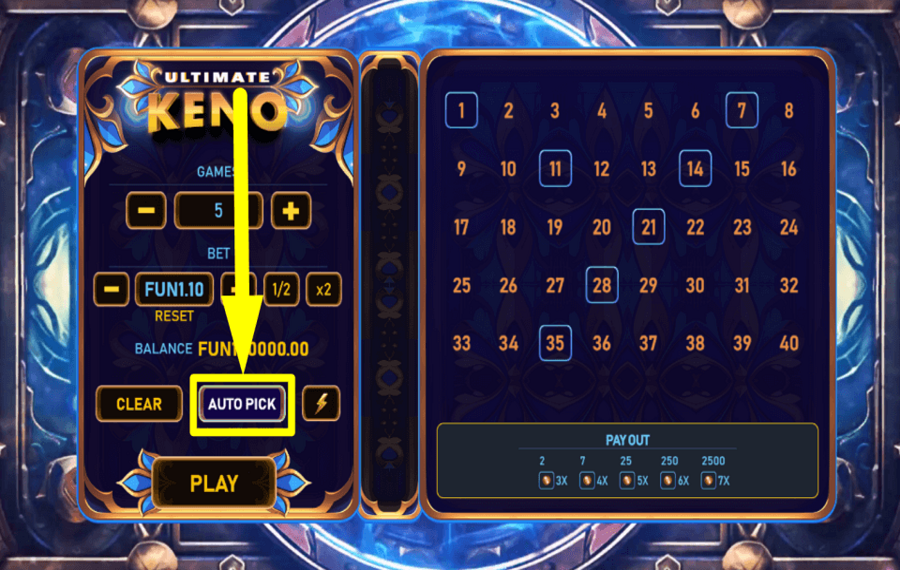 Ultimate Keno CHOISIR AUTOMATIQUEMENT.