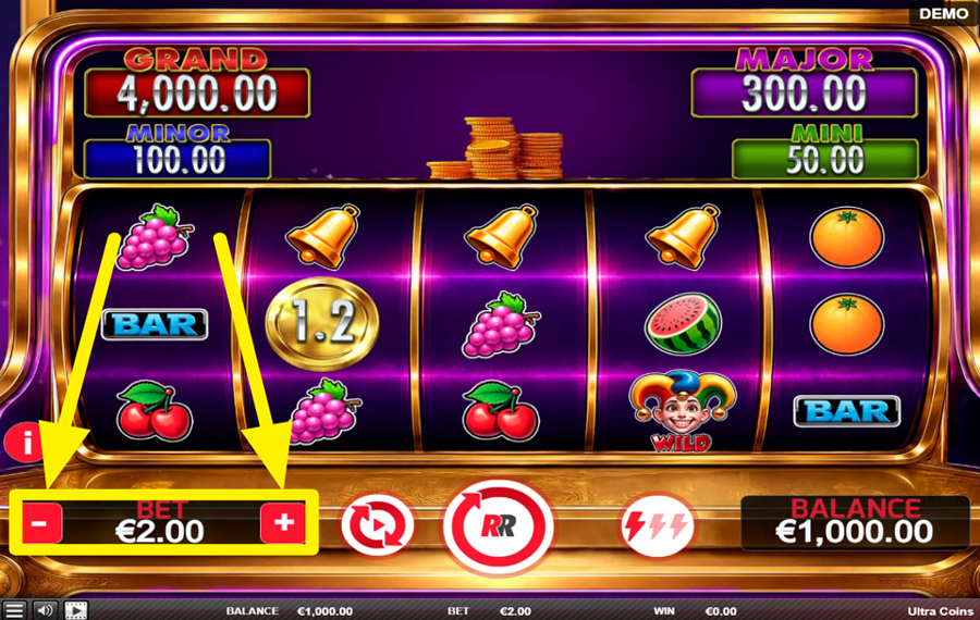 Ultra Coins 合計賭け金を調整してください。