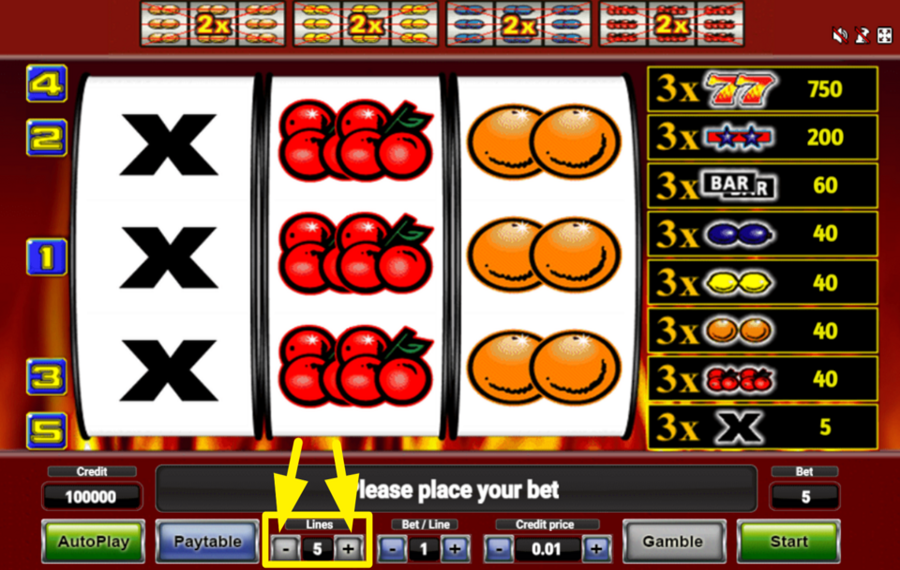 Ultra Hot ADJUST BET LINES.