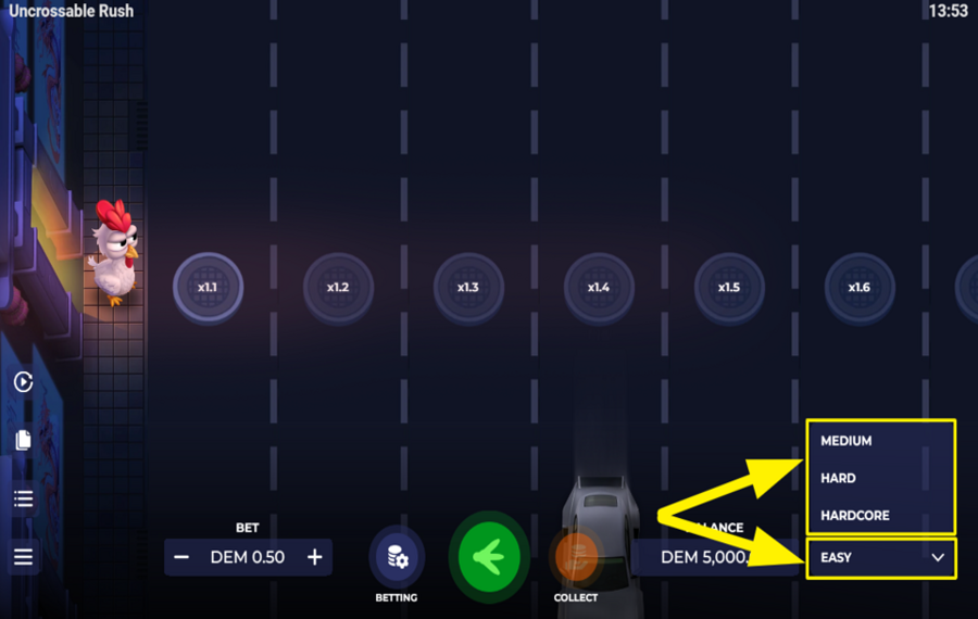 Uncrossable Rush SET A DIFFICULTY LEVEL.
