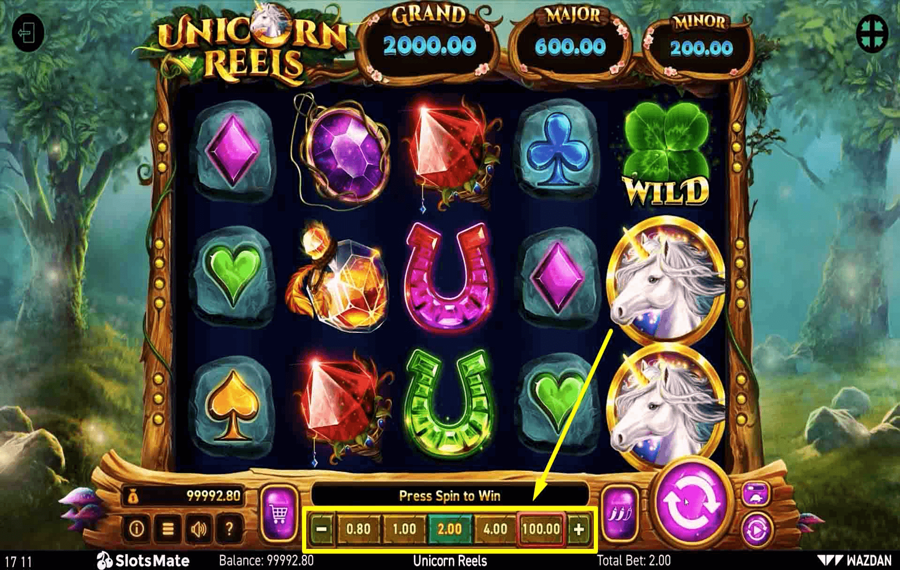 Unicorn Reels Choose your bet amount. 