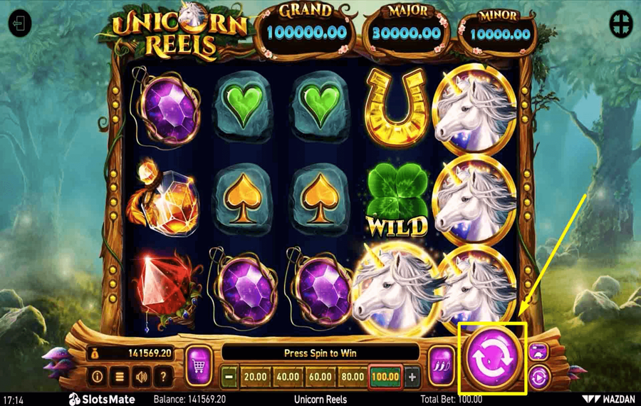Unicorn Reels Click/ tap the “Spin” button.