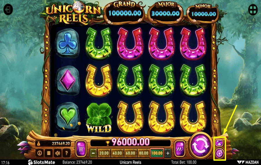 Unicorn Reels Using the optional “Autoplay” and “Turbo” feature.