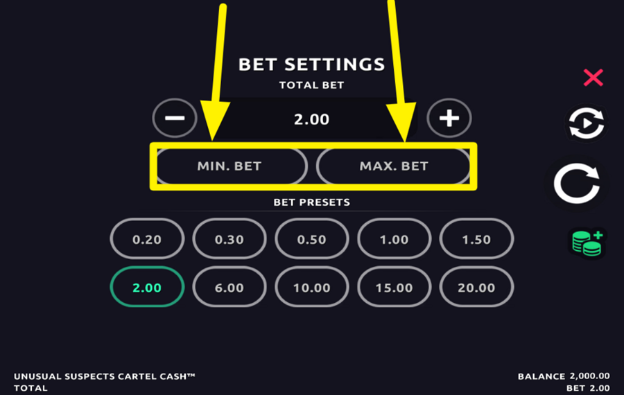 Unusual Suspects Cartel Cash DÉFINISSEZ LA MISE MAXIMUM OU MINIMUM.