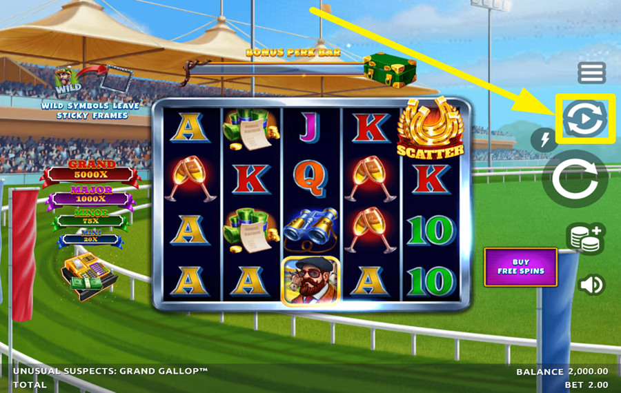 Unusual Suspects Grand Gallop ВРАЩАЙТЕ БАРАБАНЫ АВТОМАТИЧЕСКИ.