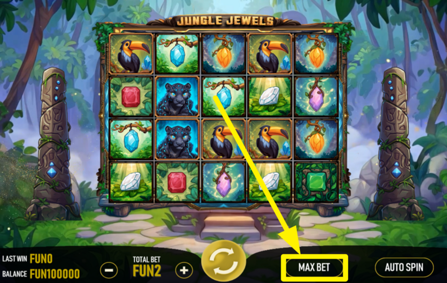Urgent Games Jungle Jewels Установите максимальную ставку.