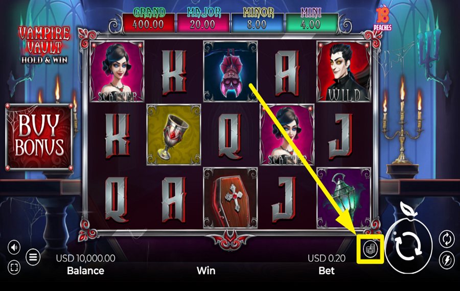 Vampire Vault Hold and Win DETERMINE YOUR BET.