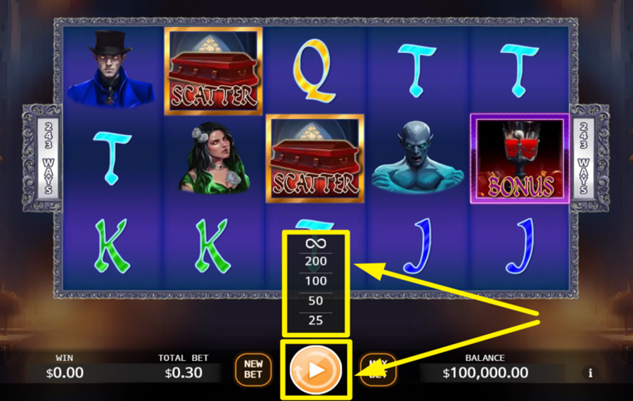 Vampires Night ВЫБИРАЙТЕ АВТОМАТИЧЕСКИЕ ВРАЩЕНИЯ.