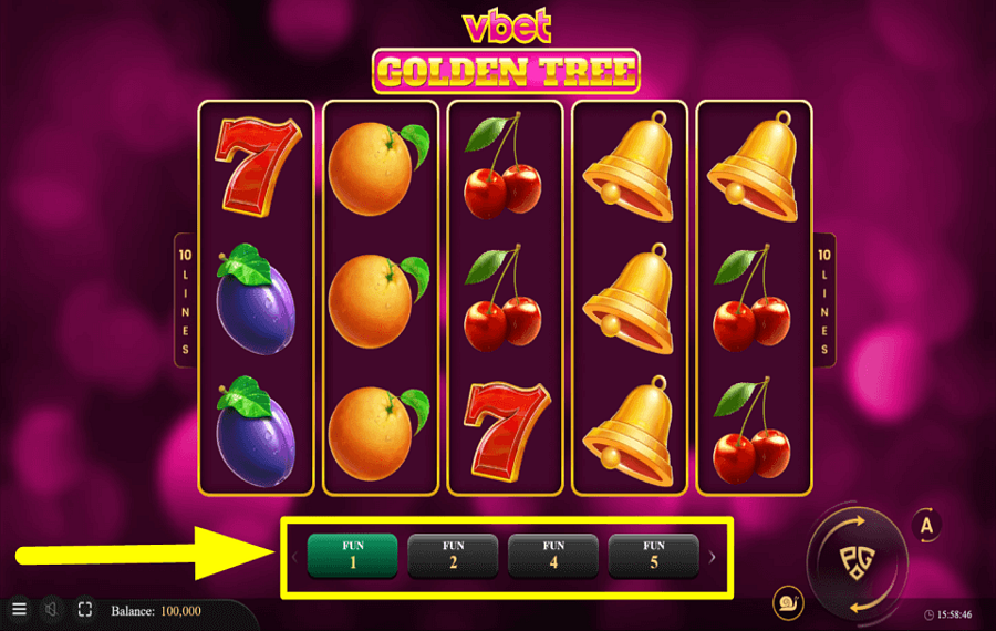 Vbet Golden Tree Legen Sie den Einsatzwert fest.