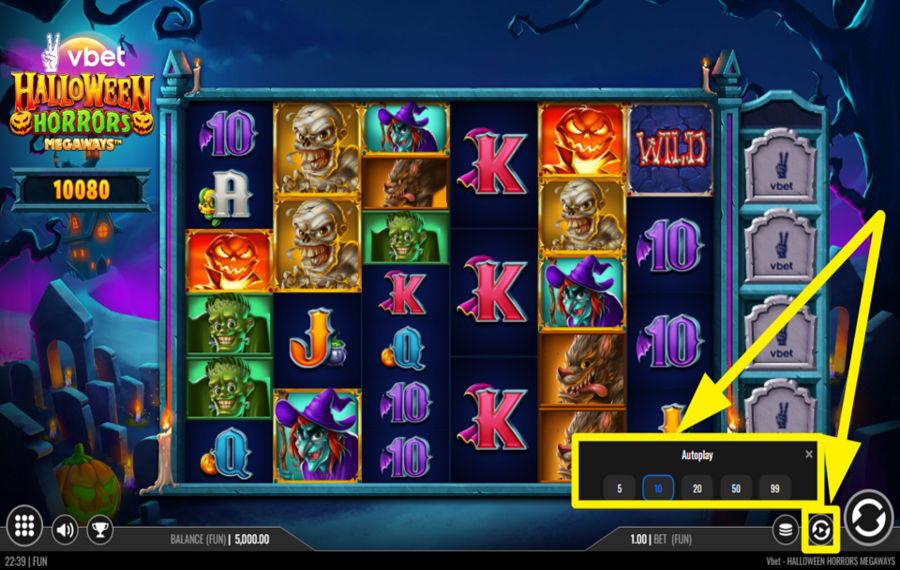 VBET Halloween Horrors Megaways INITIATE AUTOMATIC SPINS.