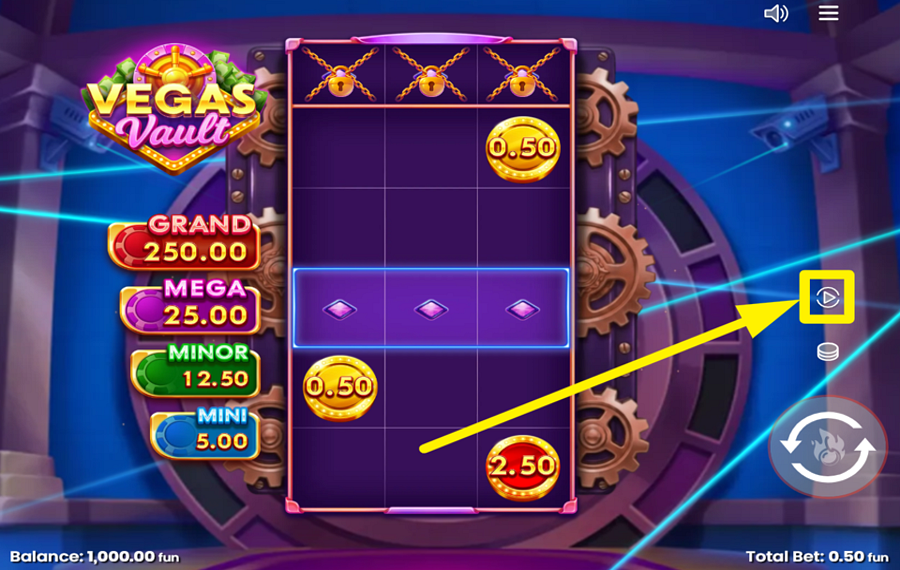 Vegas Vault FAR GIRARE I MULINELLI AUTOMATICAMENTE.