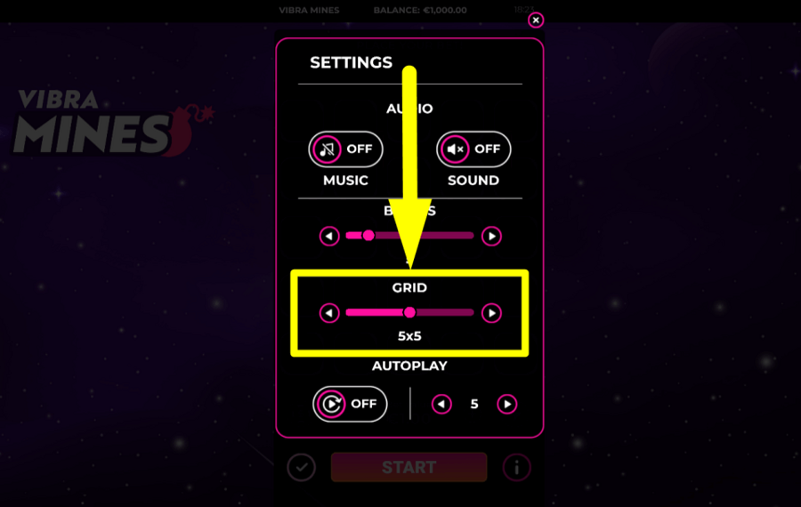 Vibra Mines PIANIFICA LA GRIGLIA.