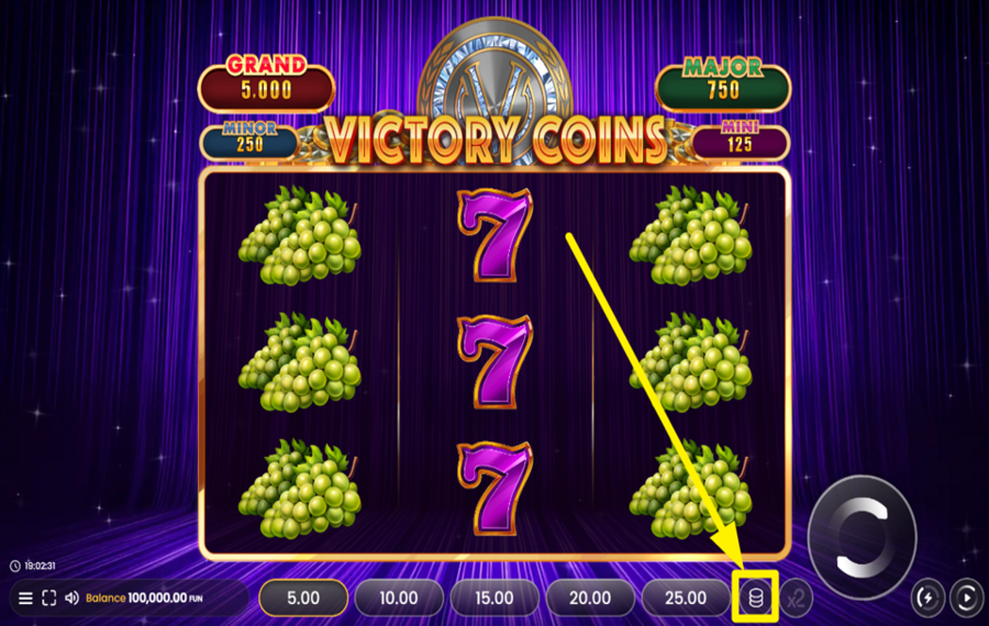 Victory Coins SELEZIONA UN MOLTIPLICATORE DI SCOMMESSA.