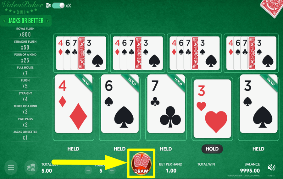 Video Poker 3 in 1 ACQUÉRIR DE NOUVELLES CARTES.