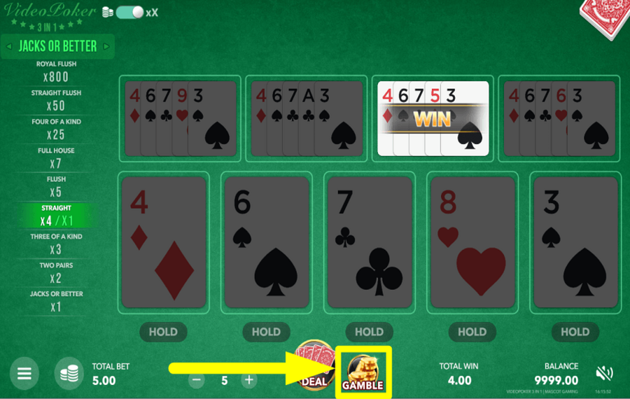 Video Poker 3 in 1 ACCEPTEZ LE RISQUE.
