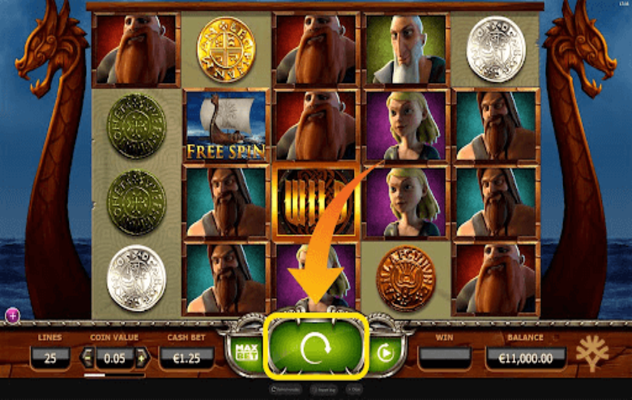 Vikings Go Wild Fare clic/toccare il pulsante “Gira”.