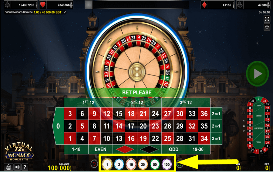 Virtual Monaco Roulette ASIGNAR UNA CANTIDAD DE APUESTA.