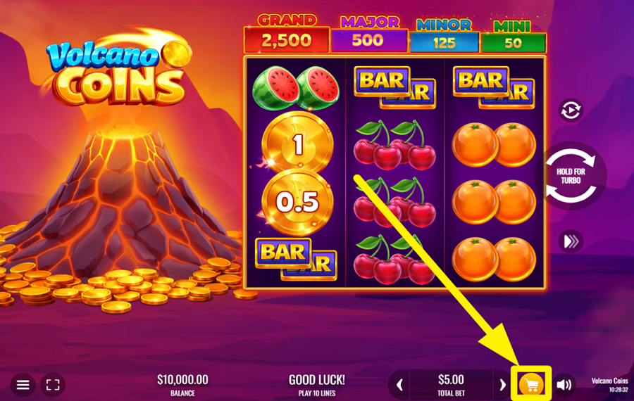 Volcano Coins ボーナス機能を購入する。