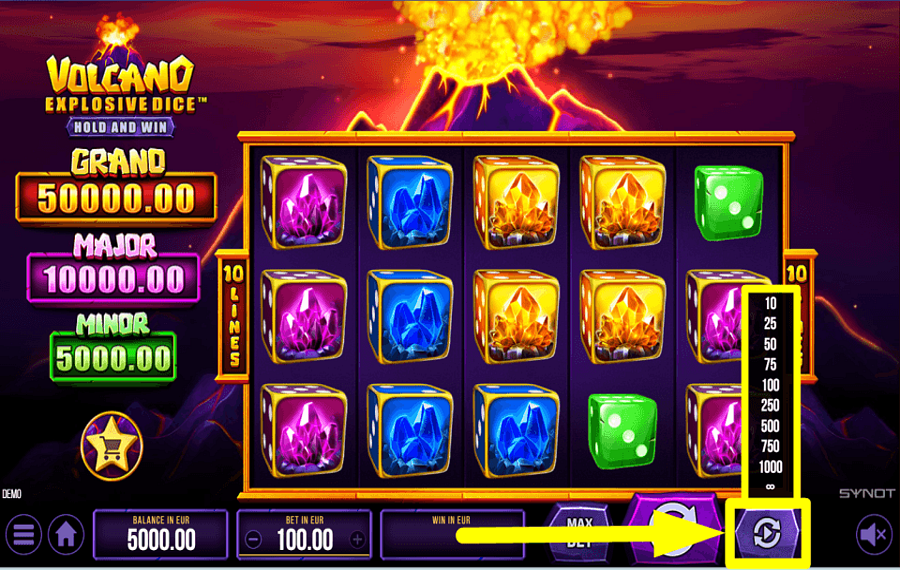 Volcano Explosive Dice AUTOMATISCH FORTSETZEN.