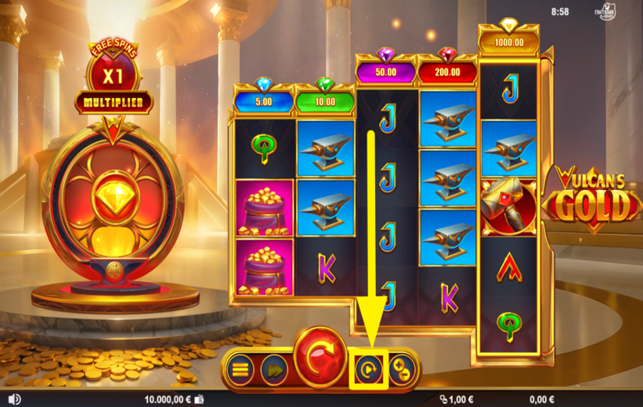 Vulcans Gold ВРАЩАЙТЕ БАРАБАНОВЫ АВТОМАТИЧЕСКИ.