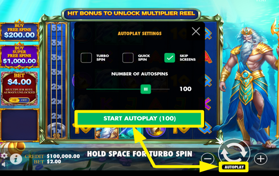 Waves of Poseidon INICIAR GIROS AUTOMÁTICOS.