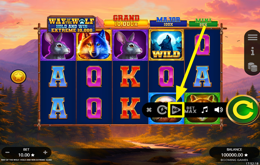 Way of the Wolf Hold and Win Extreme 10000 ВЫБЕРИТЕ АВТОМАТИЧЕСКИЕ ВРАЩЕНИЯ.