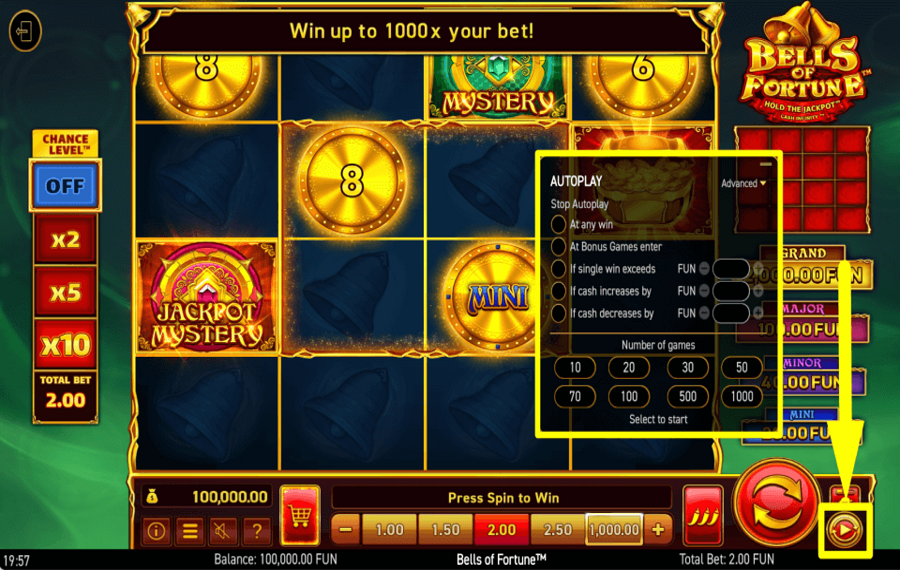 Wazdan Bells of Fortune TOURNER AUTOMATIQUEMENT.