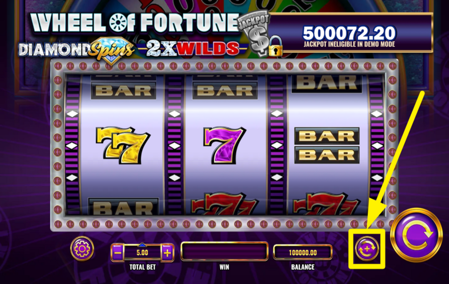 Wheel of Fortune Diamond Spins 2x Wilds FAITES TOURNER LES ROULEAUX AUTOMATIQUEMENT.
