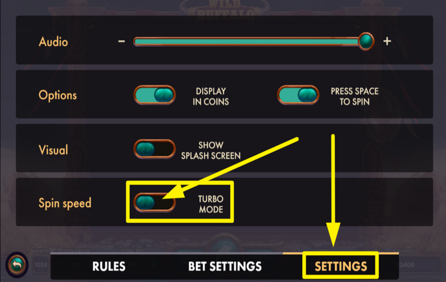Wild Buffalo ACCESS ADVANCED SETTINGS AND TURN ON TURBO MODE.