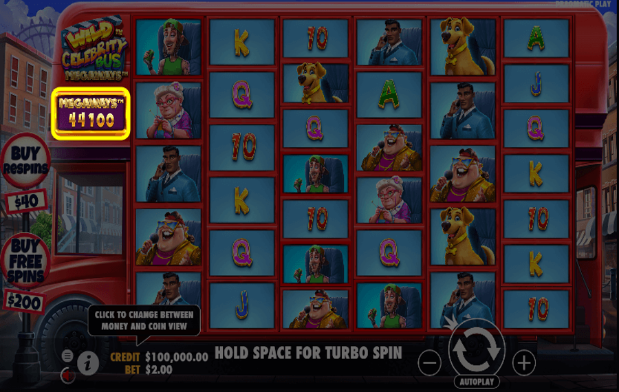 Wild Celebrity Bus Megaways Select the paylines