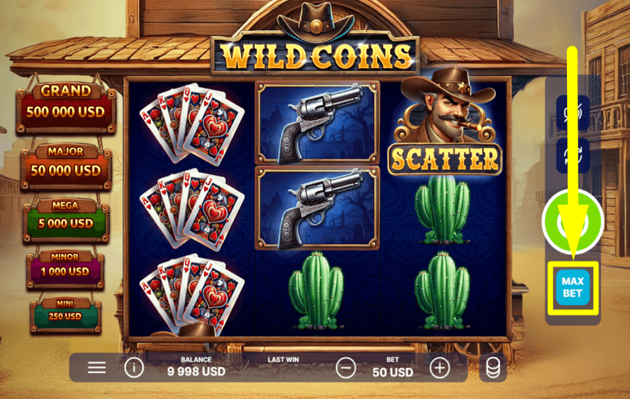 Wild Coins WAGER THE MAXIMUM CREDITS.