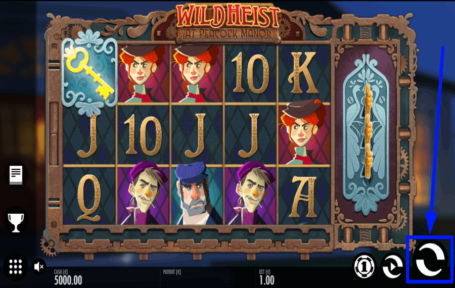 Wild Heist at Peacock Manor Fare clic sul pulsante "Gira".