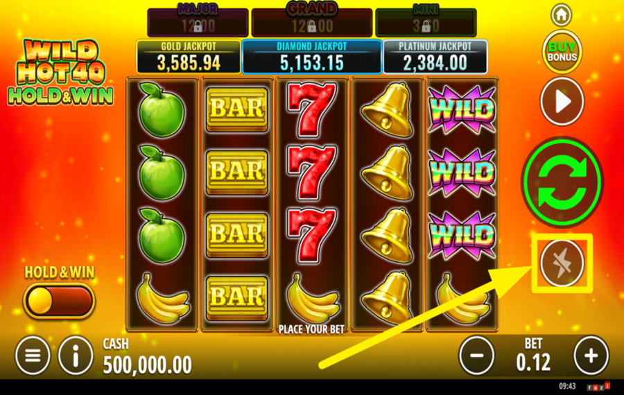 Wild Hot 40 Hold and Win Ускорьте вращение.