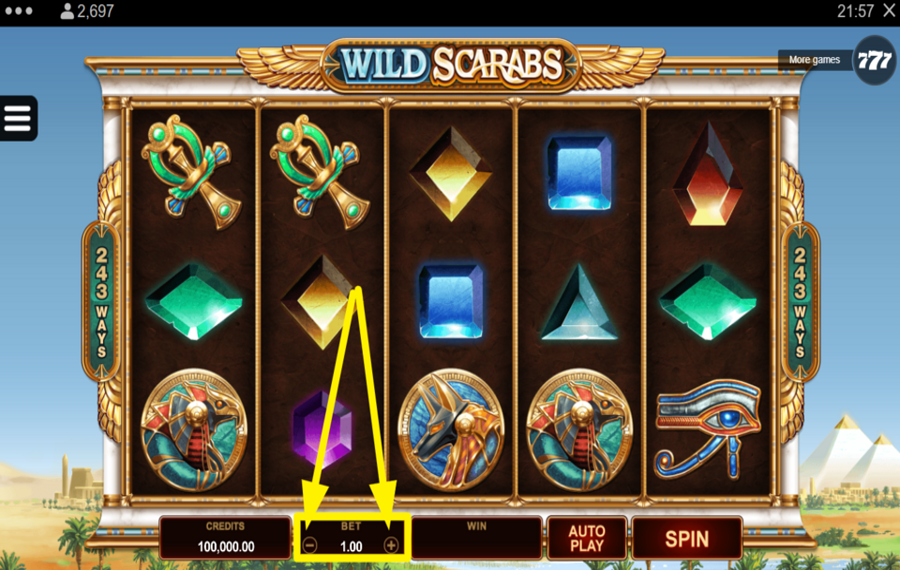 Wild Scarabs CHOOSE THE TOTAL BET.