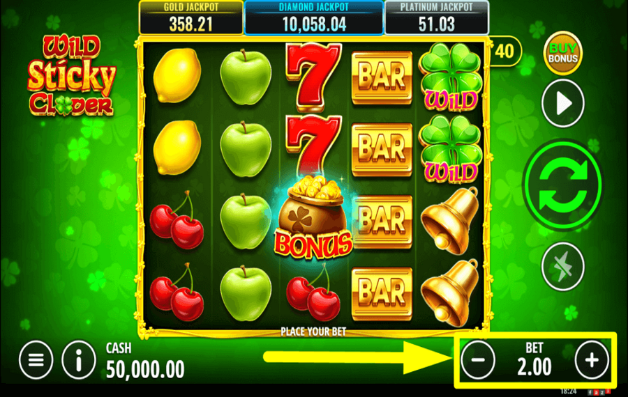 Wild Sticky Clover SELECT THE WAGER.