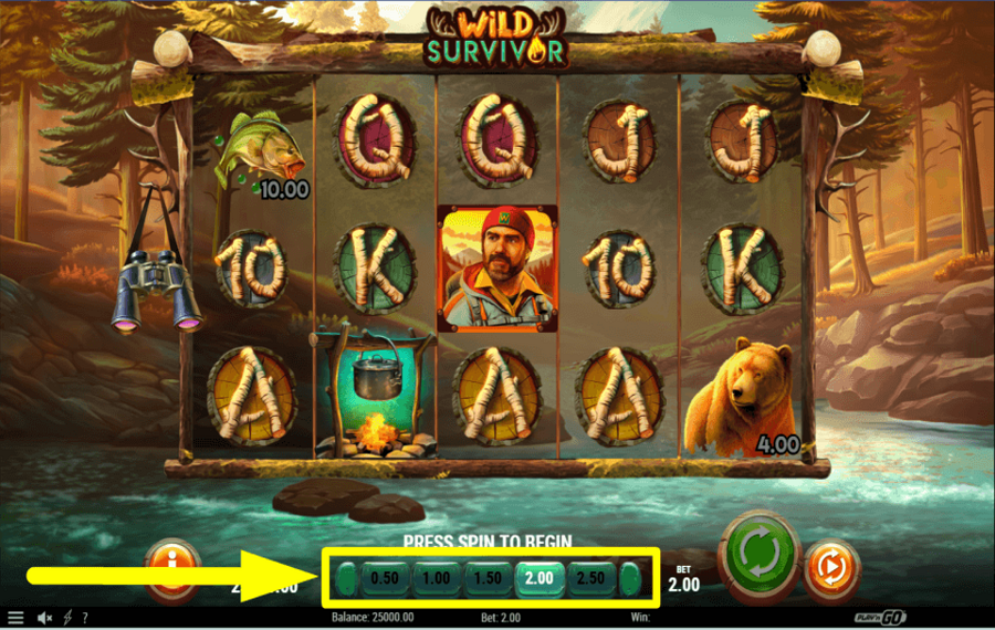 Wild Survivor AJUSTA EL IMPORTE DE LA APUESTA.