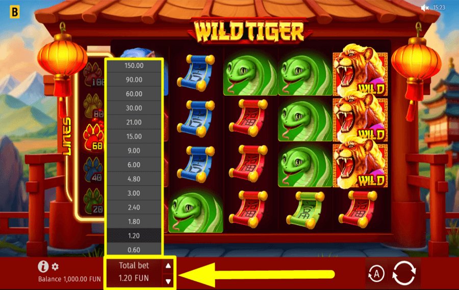 Wild Tiger SÉLECTIONNEZ LA MISE TOTALE.