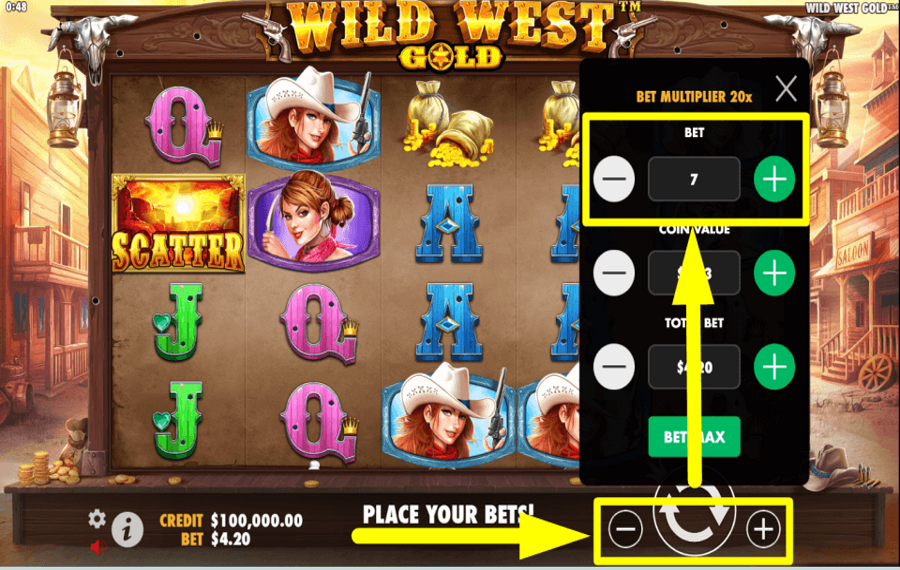 Wild West Gold DÉFINIR LA VALEUR DE LA MISE.