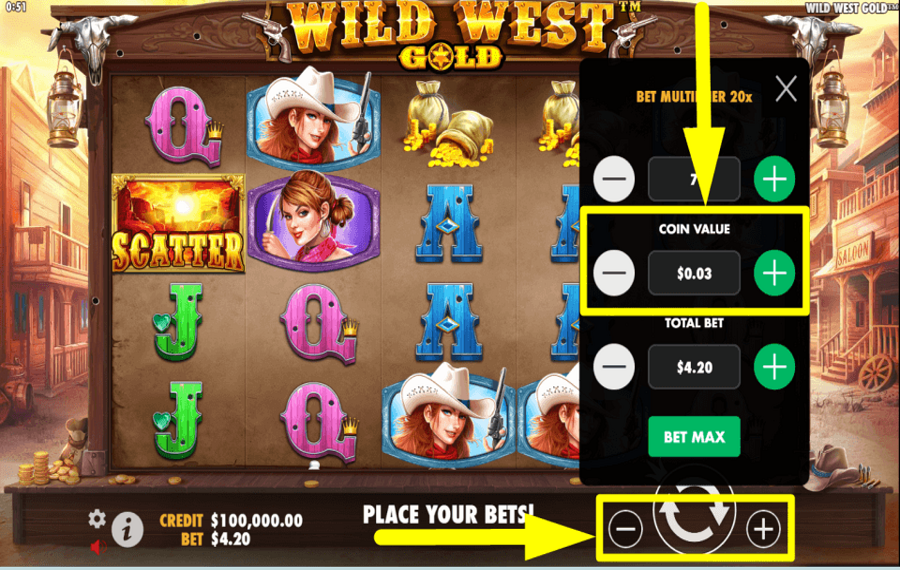 Wild West Gold SÉLECTIONNEZ LA VALEUR DE LA PIÈCE.