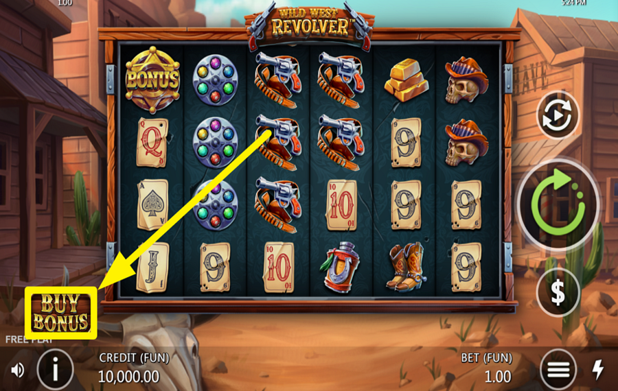 Wild West Revolver KAUFEN SIE EINE BONUSRUNDE.